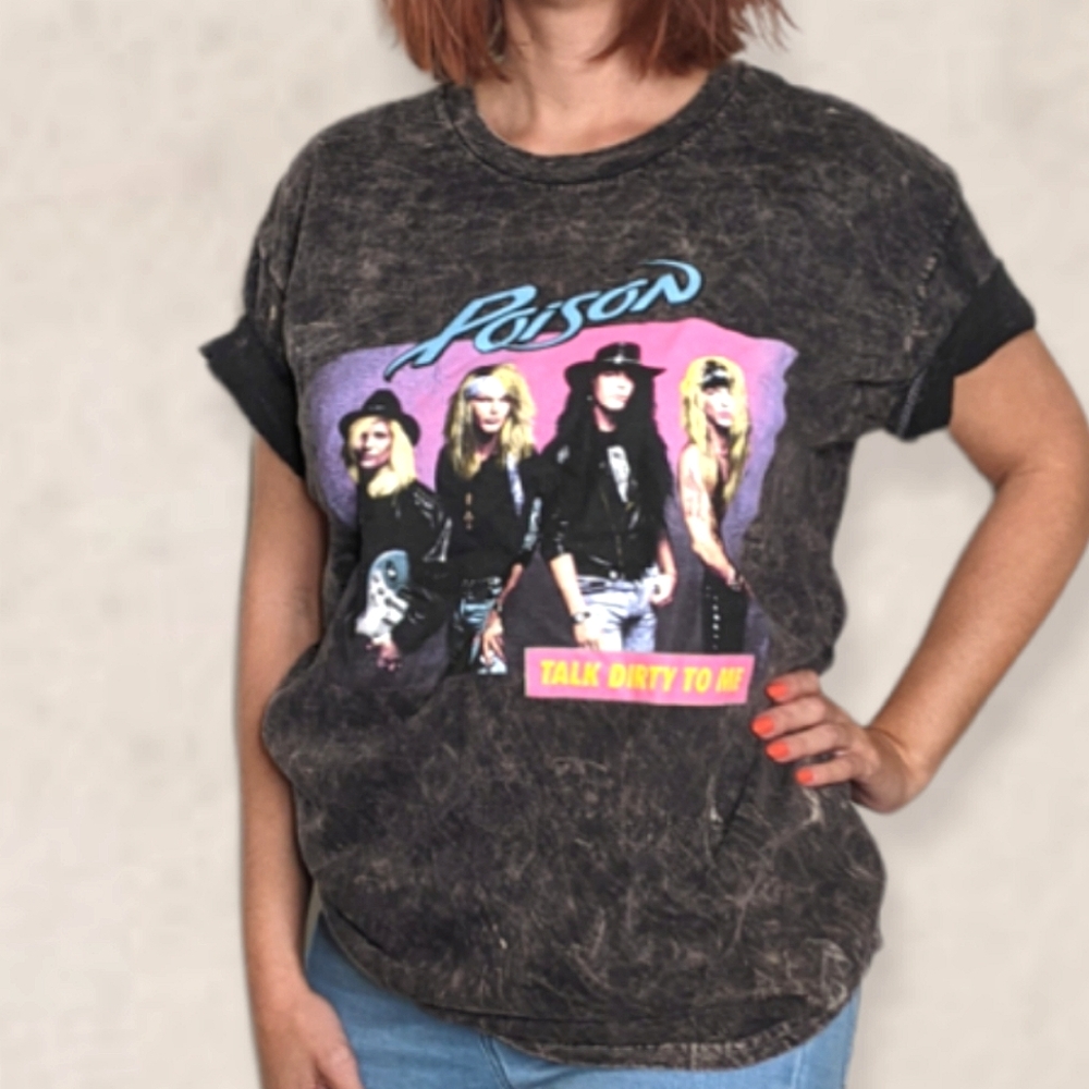 CYANIDE PRODUCTIONS Poison Rock Band "Talk Dirty To Me" Graphic Tee ~ NWOT
